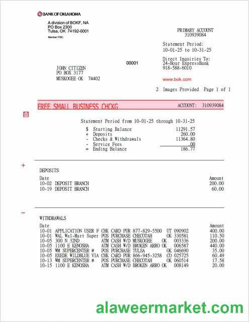 USA Bank of Oklahoma account statement Word and PDF template